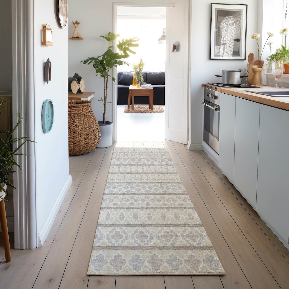 Machine Washable Indoor/Outdoor Neo Ivory 2'3" x 7'6" Runner Rug. Picture 5