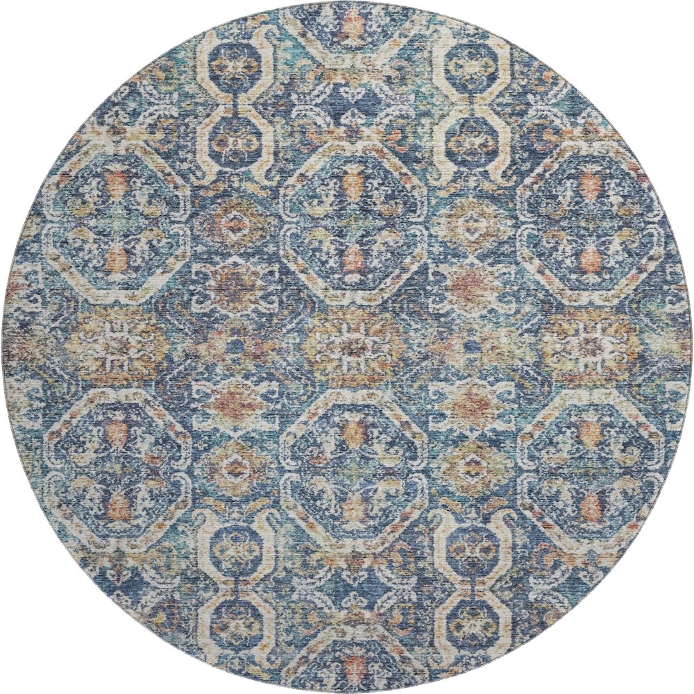 Machine Washable Indoor/Outdoor Neo Denim 8' x 8' Round Rug. Picture 1
