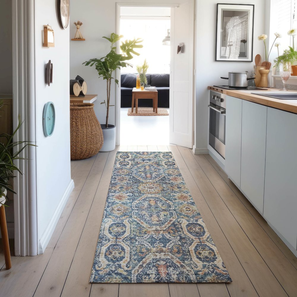 Machine Washable Indoor/Outdoor Neo Denim 2'3" x 7'6" Runner Rug. Picture 5