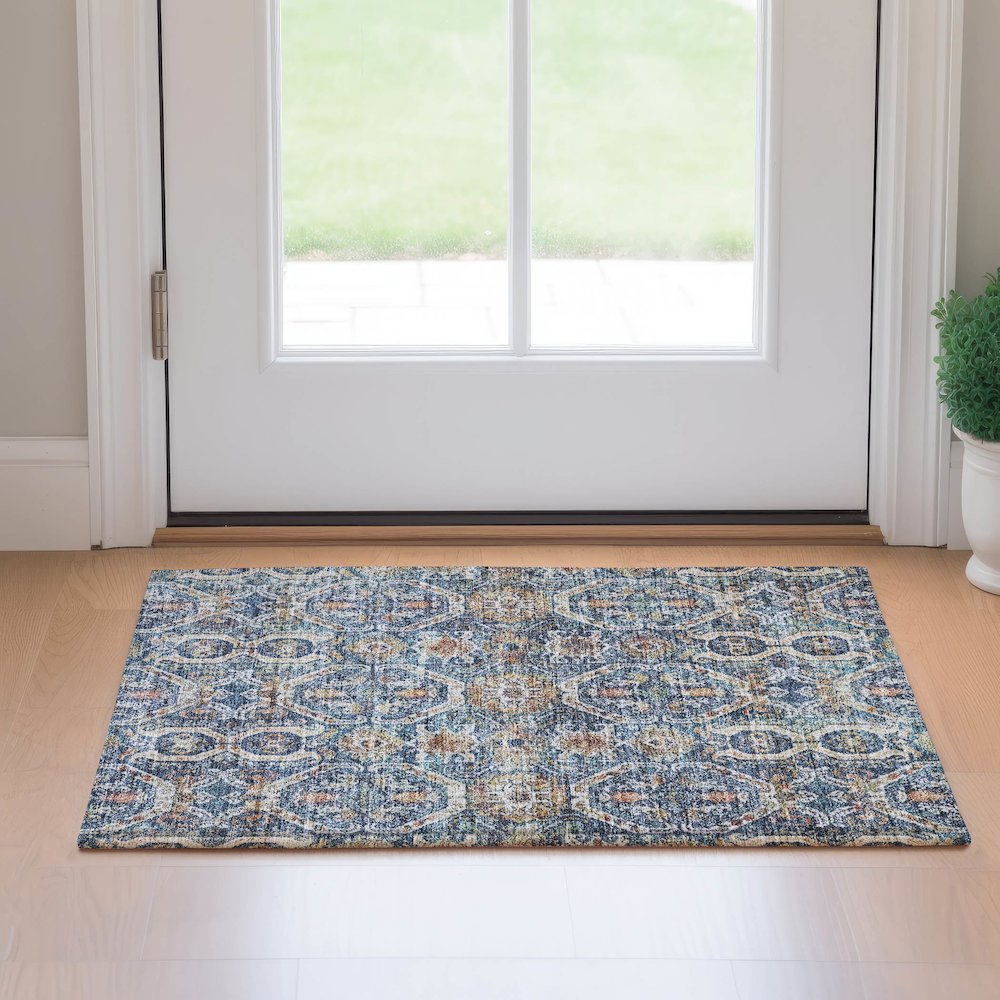 Machine Washable Indoor/Outdoor Neo Denim 1'8" x 2'6" Rug. Picture 5