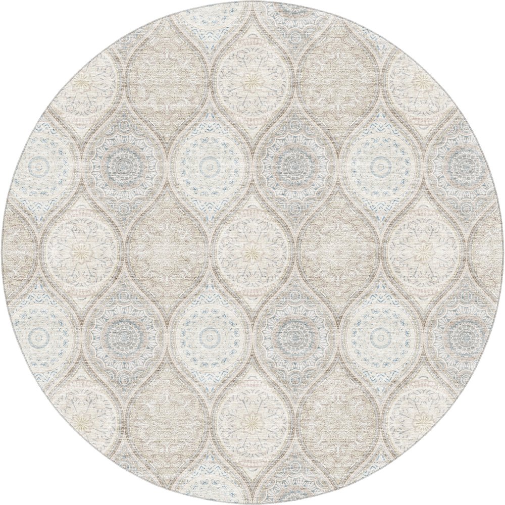 Machine Washable Indoor/Outdoor Neo Linen 8' x 8' Round Rug. Picture 1