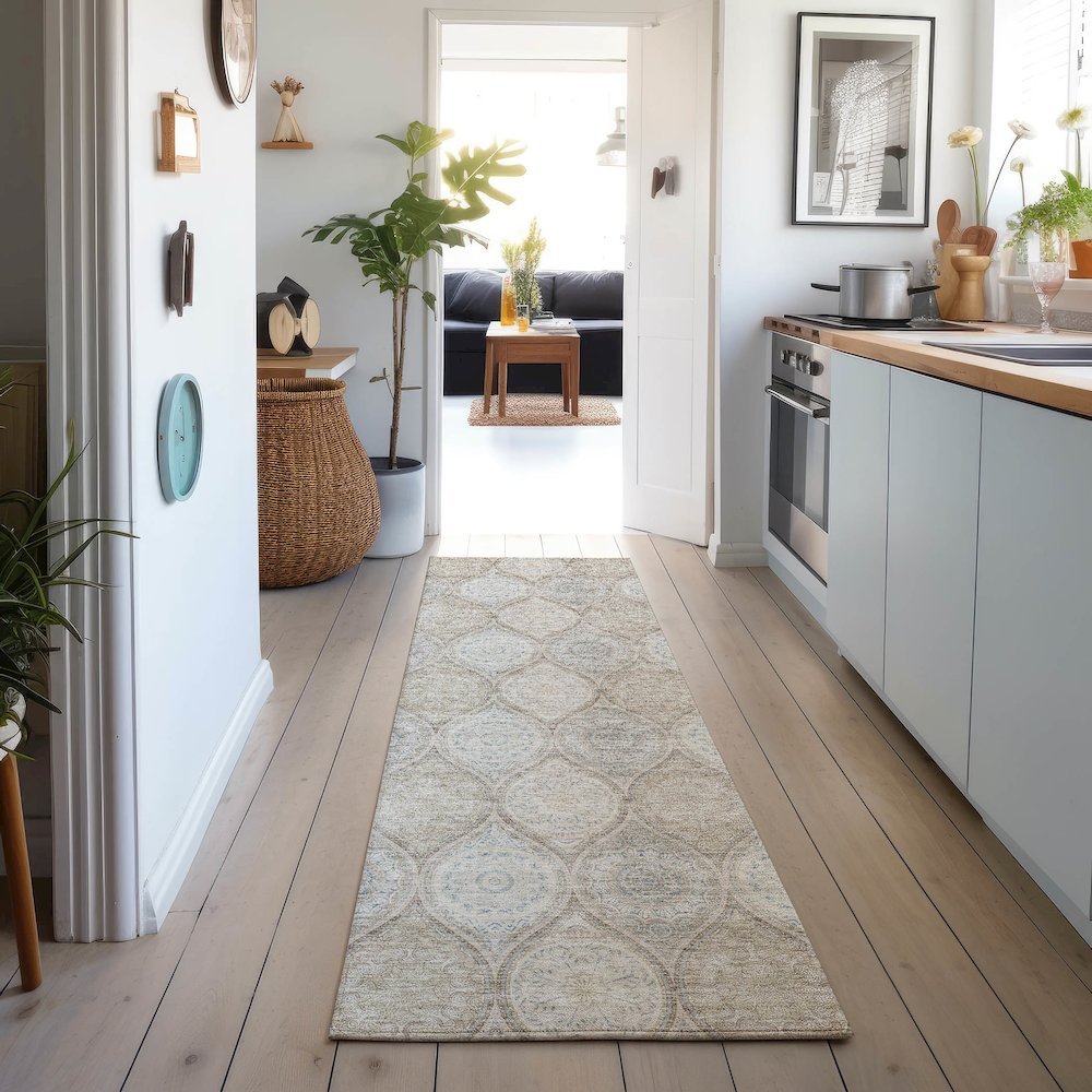 Machine Washable Indoor/Outdoor Neo Linen 2'3" x 7'6" Runner Rug. Picture 5