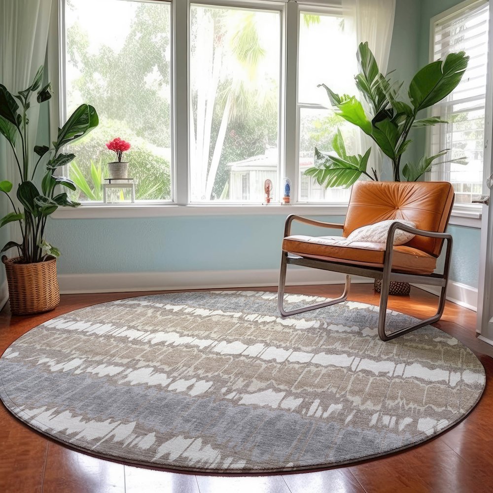 Machine Washable Indoor/Outdoor Neo Taupe 8' x 8' Round Rug. Picture 5