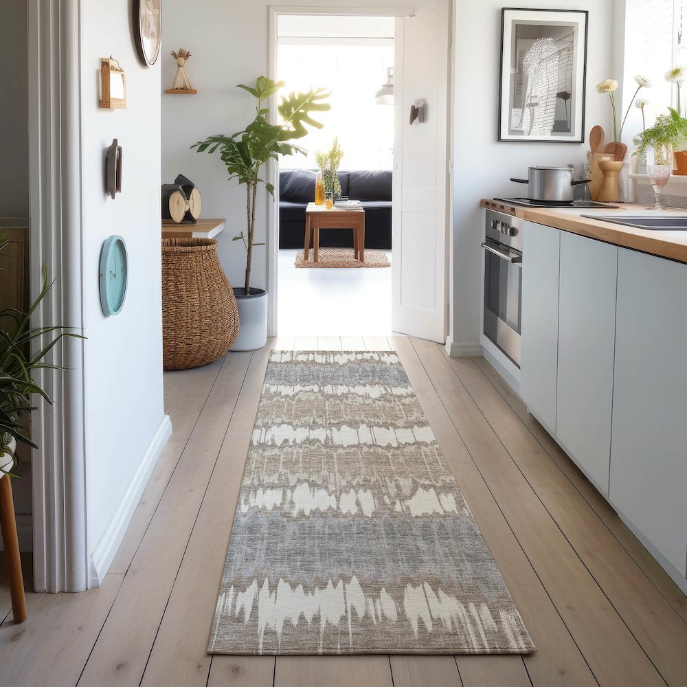 Machine Washable Indoor/Outdoor Neo Taupe 2'3" x 7'6" Runner Rug. Picture 5