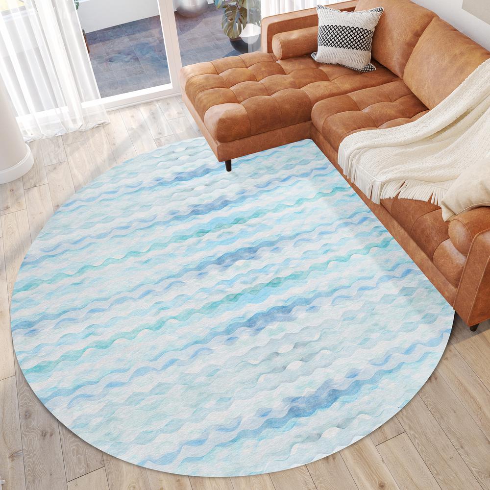 Indoor/Outdoor Surfside ASR46 Blue Washable 8' x 8' Round Rug. Picture 2