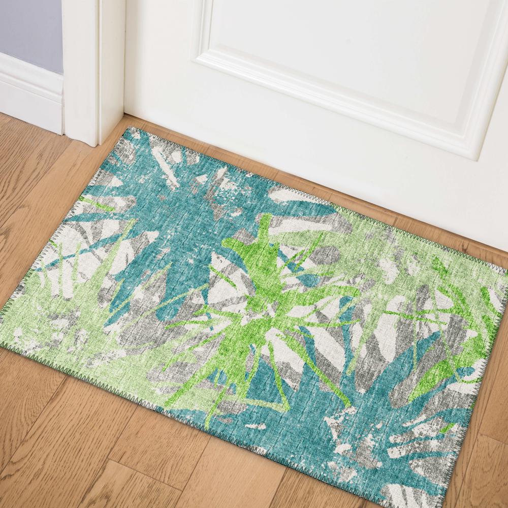 Bravado Green Contemporary Color Splash 1'8" x 2'6" Accent Rug Green ABV36. Picture 1