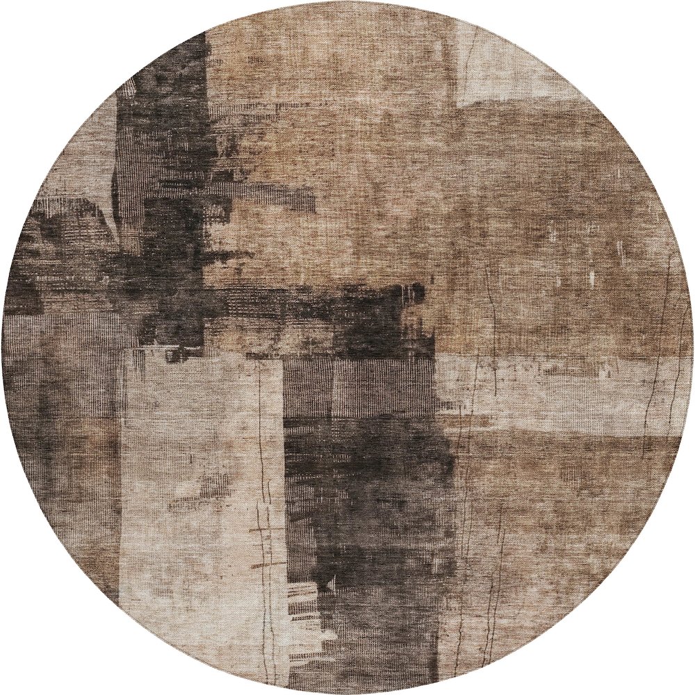Indoor/Outdoor Nouveau Brown 8' x 8' Round Rug. Picture 1