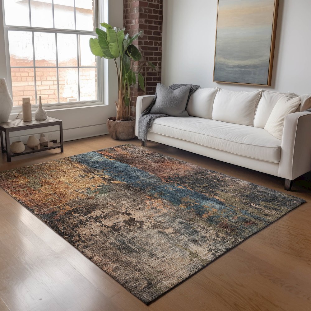 Indoor/Outdoor Nouveau Blue 2'6" x 3'10" Rug. Picture 5