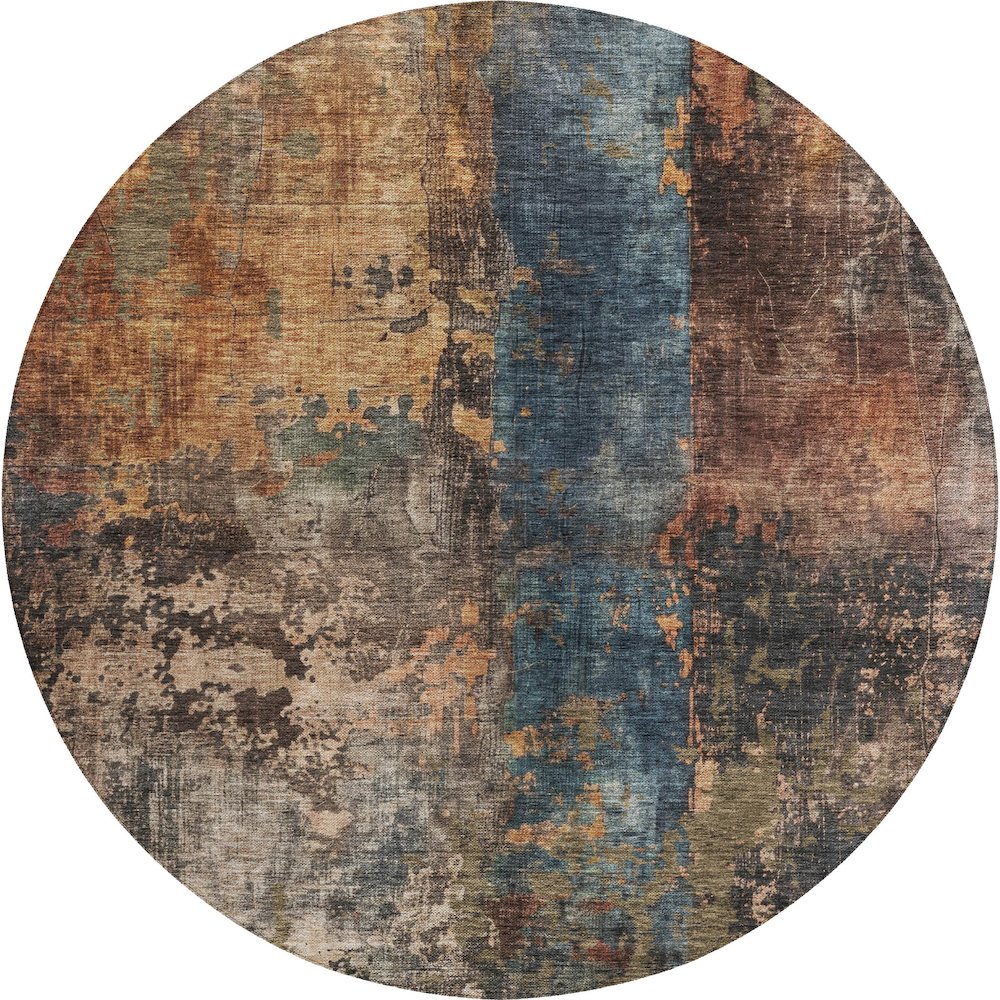Indoor/Outdoor Nouveau Blue 8' x 8' Round Rug. Picture 1