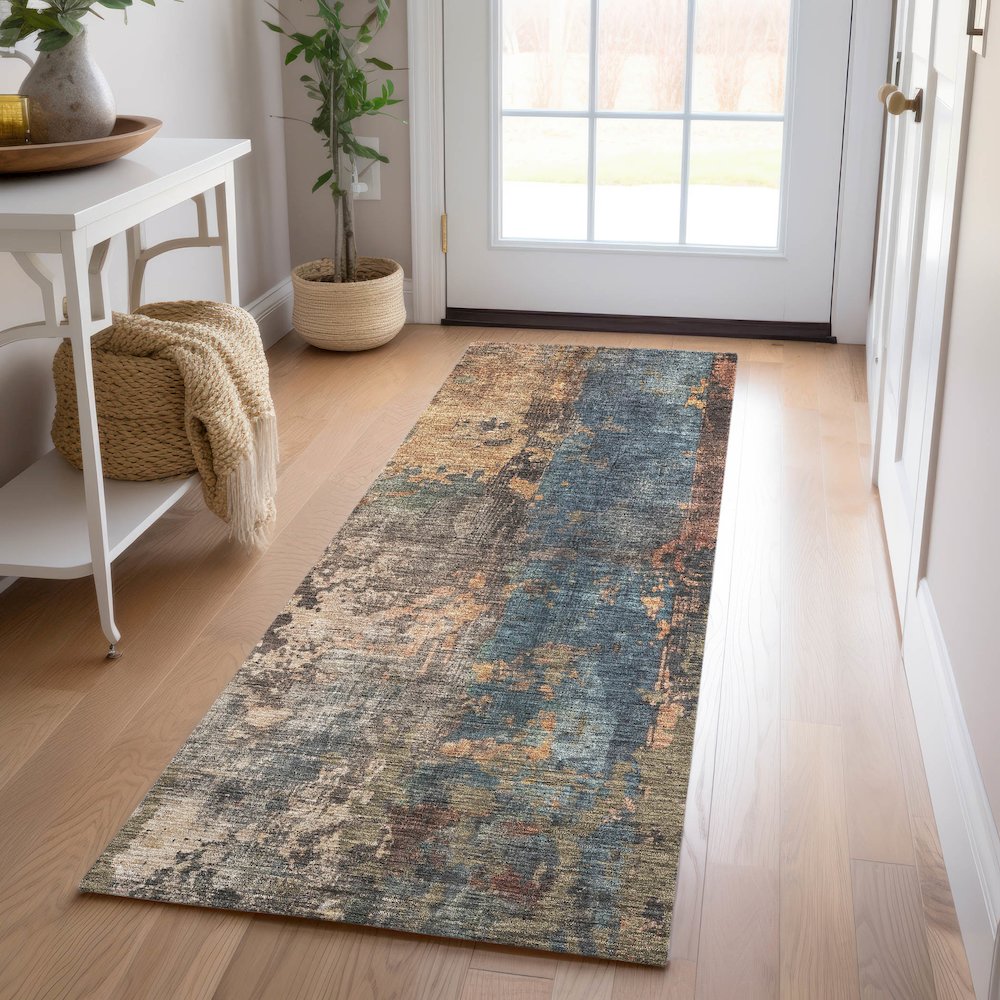 Indoor/Outdoor Nouveau Blue 2'3" x 7'6" Runner Rug. Picture 5