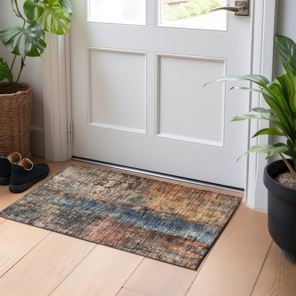 Indoor/Outdoor Nouveau Blue 1'8" x 2'6" Rug. Picture 5