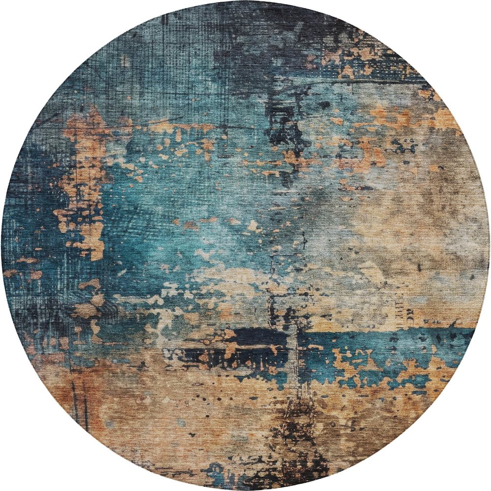 Indoor/Outdoor Nouveau Teal 8' x 8' Round Rug. Picture 1