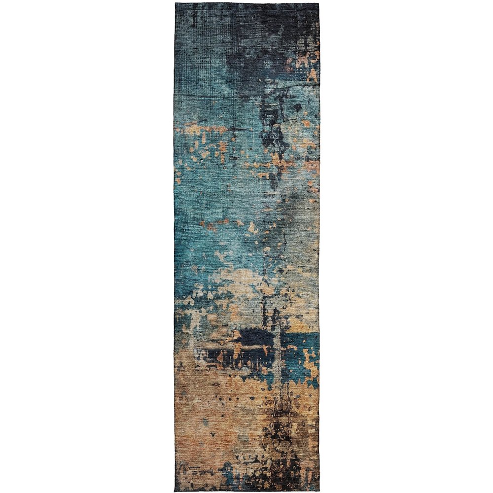 Indoor/Outdoor Nouveau Teal 2'3" x 7'6" Runner Rug. Picture 1