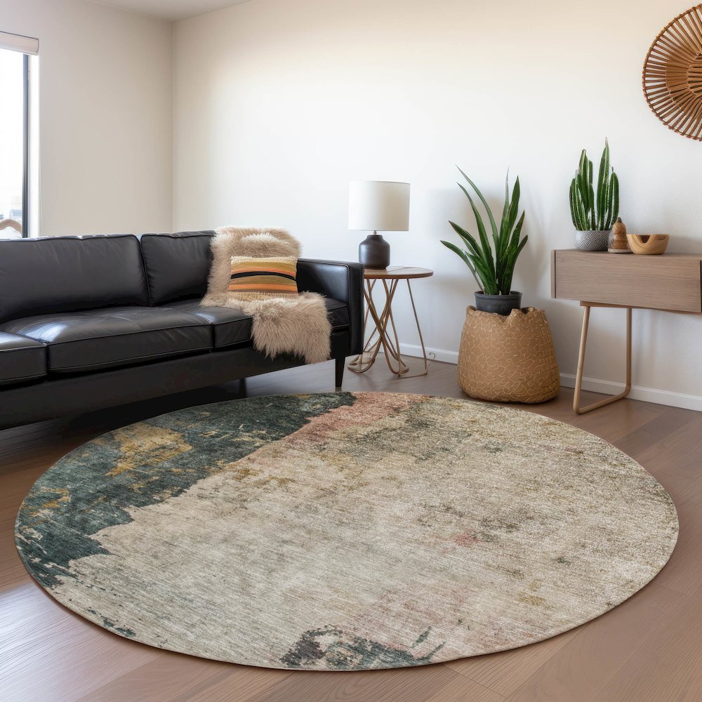 Indoor/Outdoor Nouveau Taupe 8' x 8' Round Rug. Picture 5