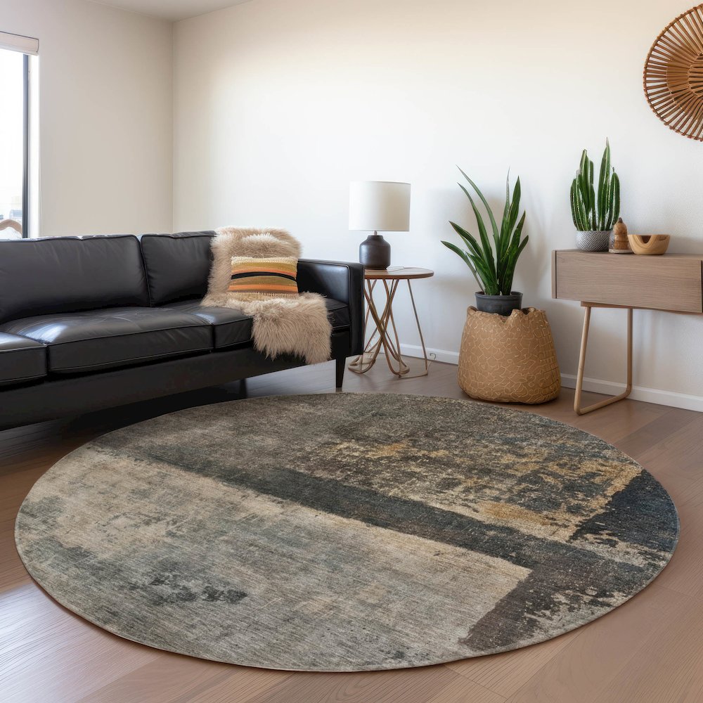 Indoor/Outdoor Nouveau Coffee 8' x 8' Round Rug. Picture 5