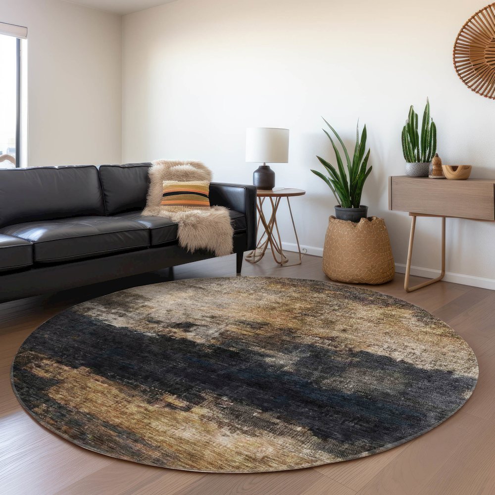 Indoor/Outdoor Nouveau Charcoal 8' x 8' Round Rug. Picture 5
