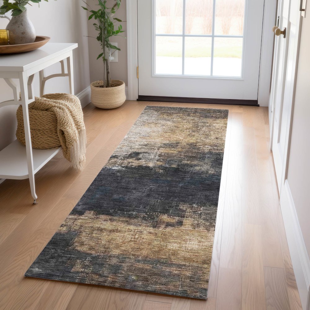 Indoor/Outdoor Nouveau Charcoal 2'3" x 7'6" Runner Rug. Picture 5