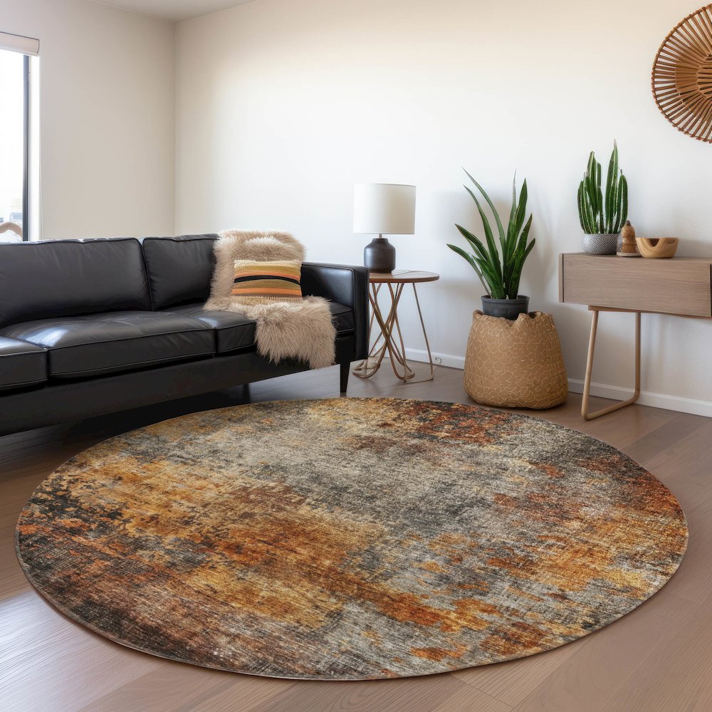Indoor/Outdoor Nouveau Paprika 8' x 8' Round Rug. Picture 5