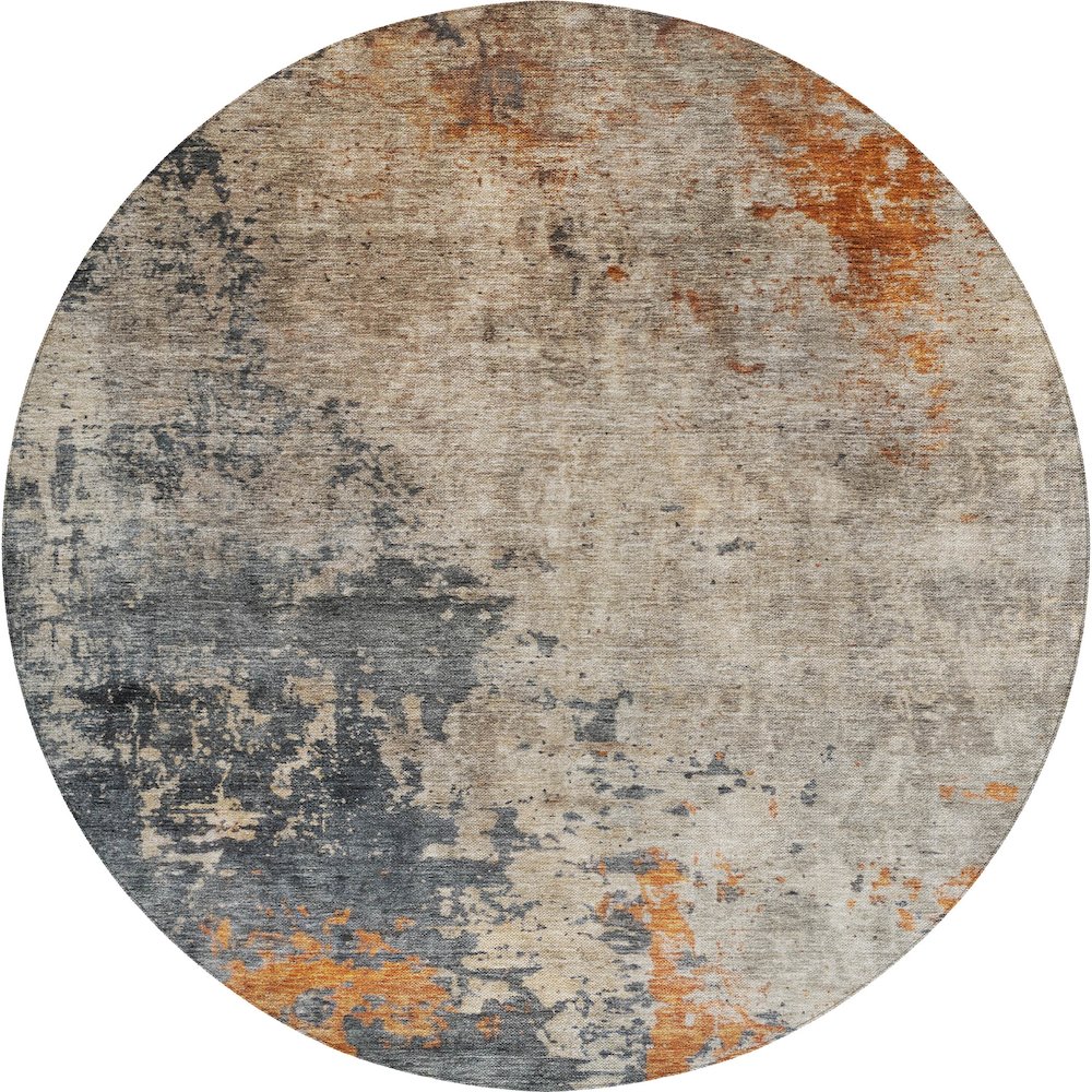 Indoor/Outdoor Nouveau Khaki 8' x 8' Round Rug. Picture 1
