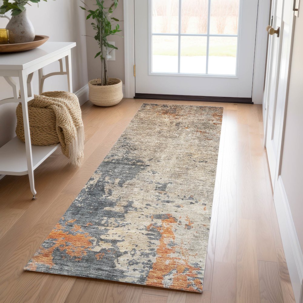 Indoor/Outdoor Nouveau Khaki 2'3" x 7'6" Runner Rug. Picture 5