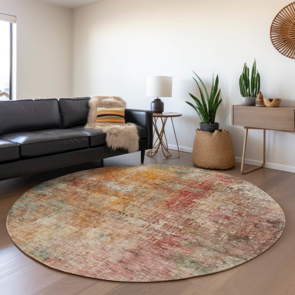 Indoor/Outdoor Nouveau Tan 8' x 8' Round Rug. Picture 5