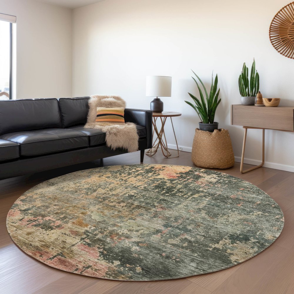 Indoor/Outdoor Nouveau Sage 8' x 8' Round Rug. Picture 5