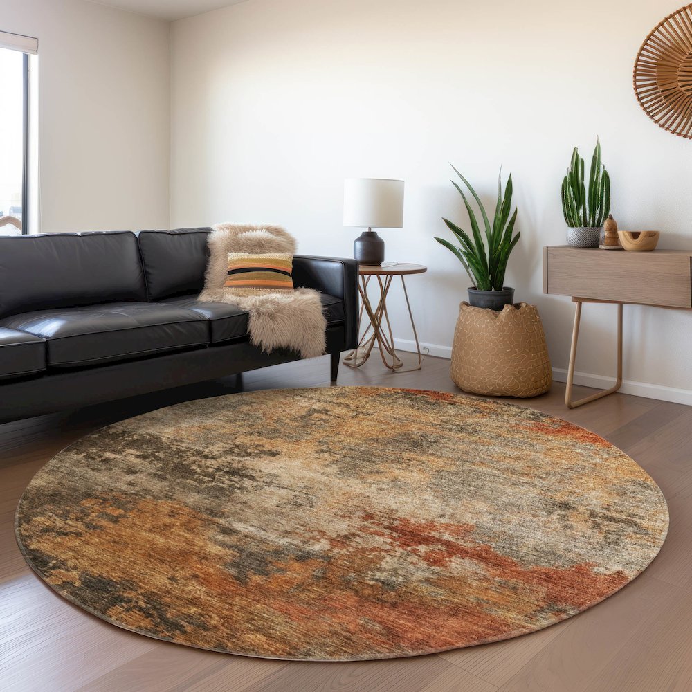 Indoor/Outdoor Nouveau Khaki 8' x 8' Round Rug. Picture 5