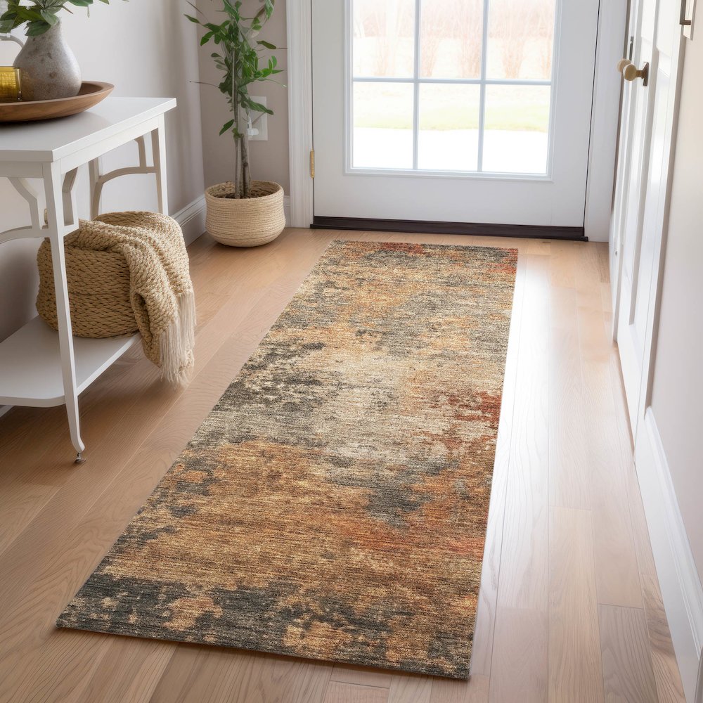 Indoor/Outdoor Nouveau Khaki 2'3" x 7'6" Runner Rug. Picture 5