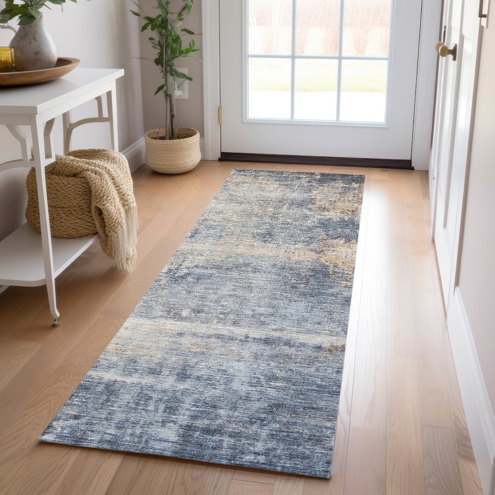 Indoor/Outdoor Nouveau Denim 2'3" x 7'6" Runner Rug. Picture 5