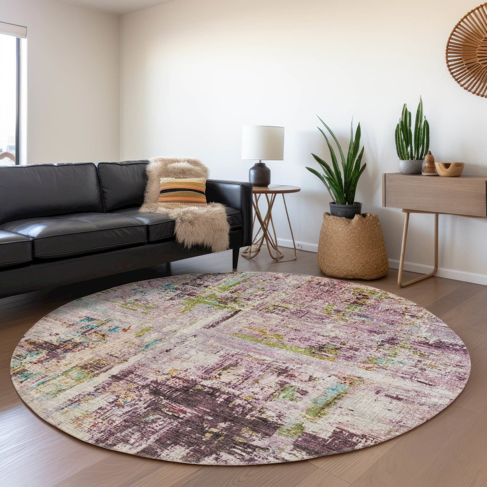 Indoor/Outdoor Nouveau Lavender 8' x 8' Round Rug. Picture 5
