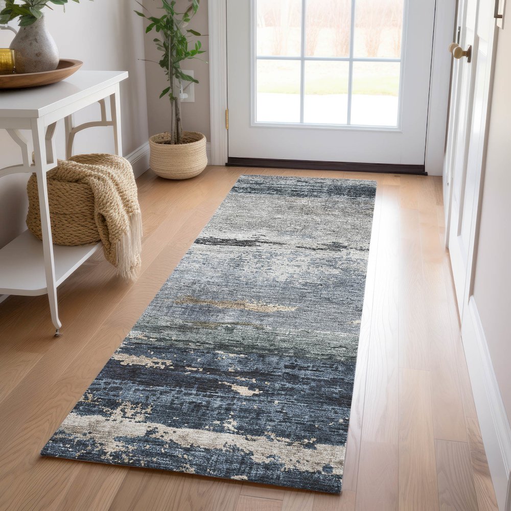Indoor/Outdoor Nouveau Navy 2'3" x 7'6" Runner Rug. Picture 5
