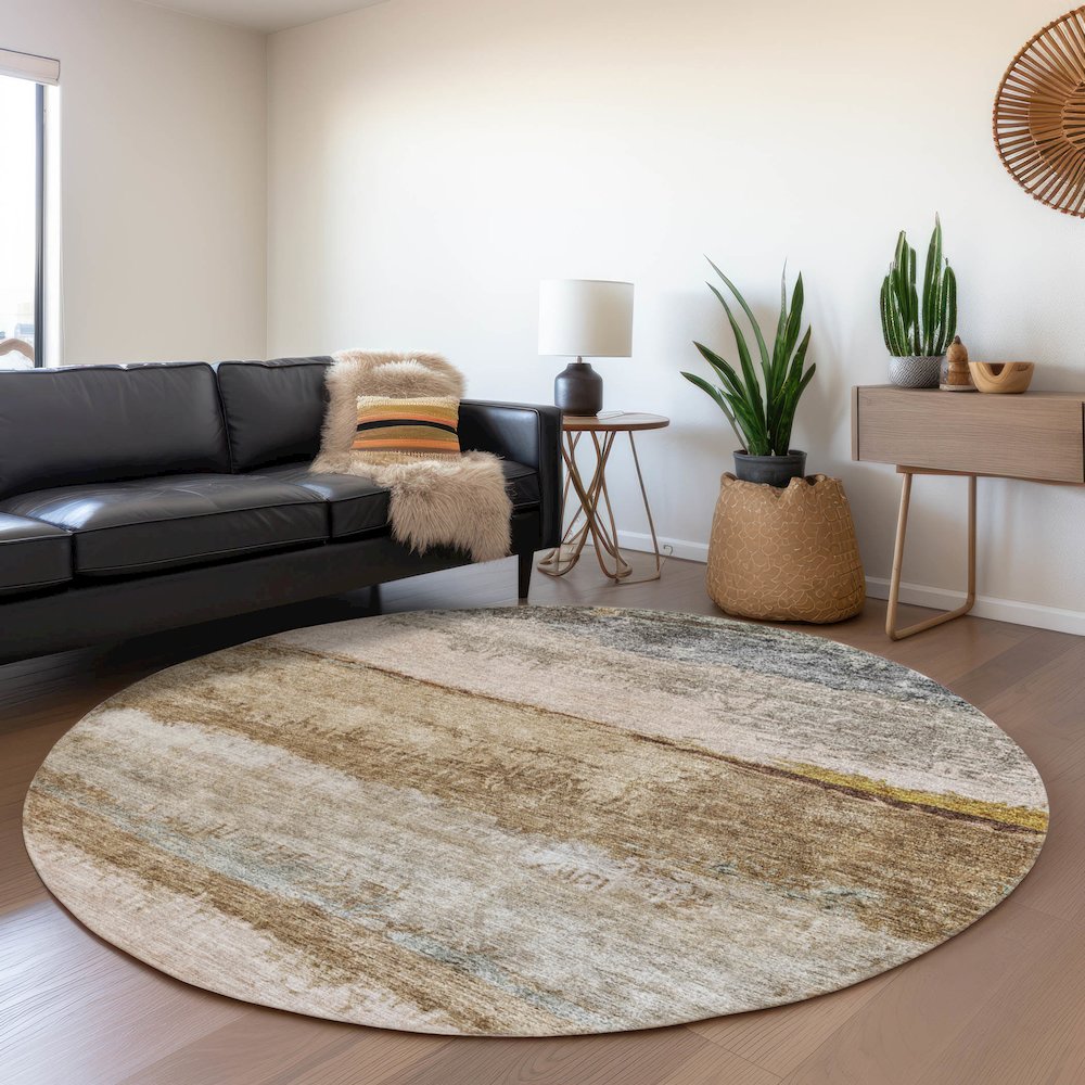 Indoor/Outdoor Nouveau Beige 8' x 8' Round Rug. Picture 5