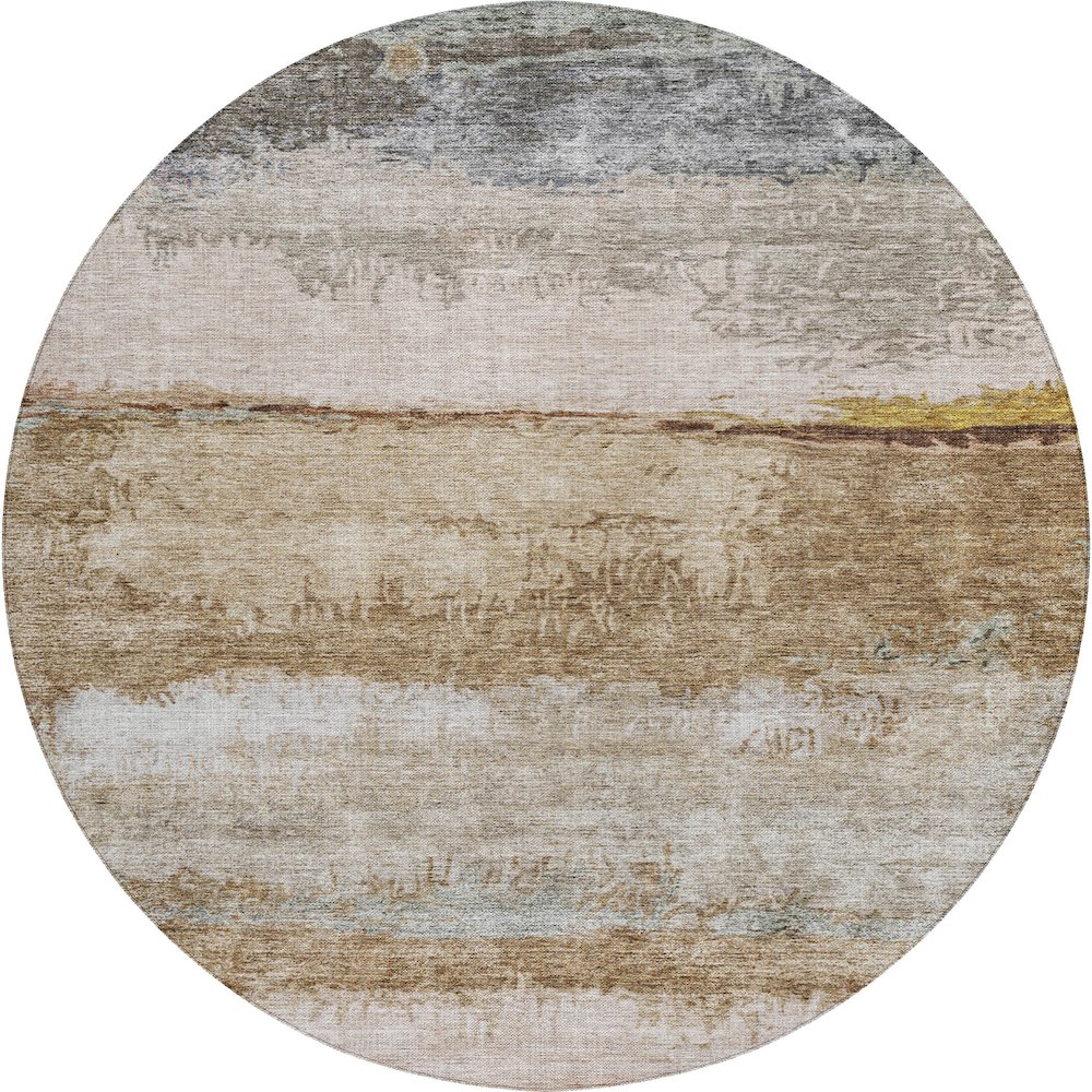 Indoor/Outdoor Nouveau Beige 8' x 8' Round Rug. Picture 1