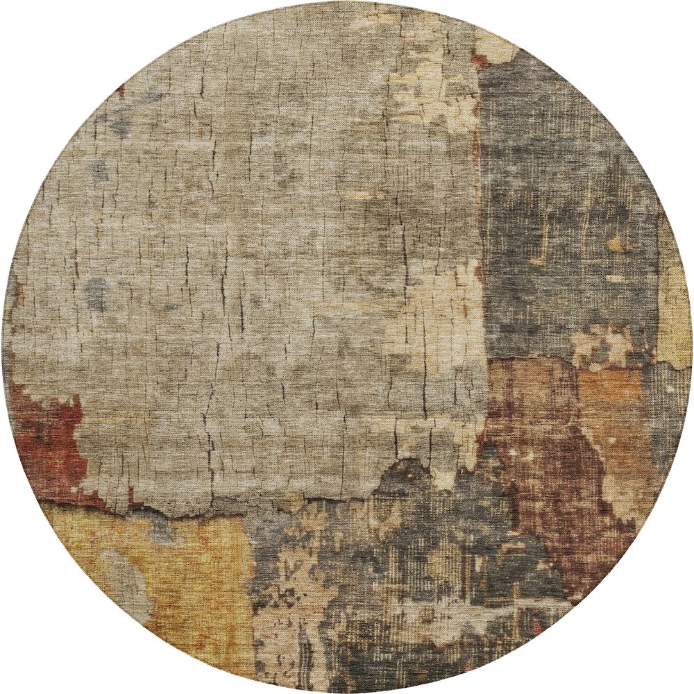 Indoor/Outdoor Nouveau Khaki 8' x 8' Round Rug. Picture 1