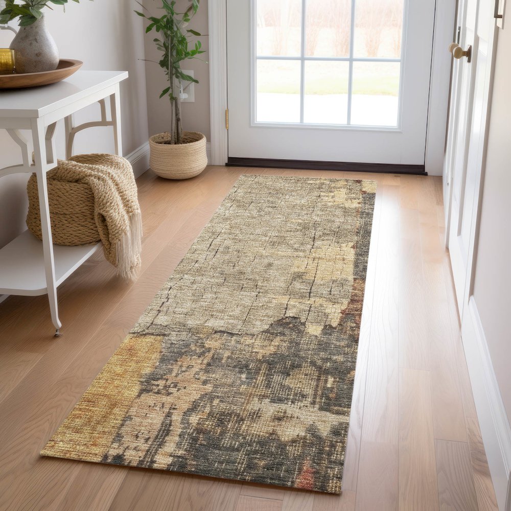 Indoor/Outdoor Nouveau Khaki 2'3" x 7'6" Runner Rug. Picture 5
