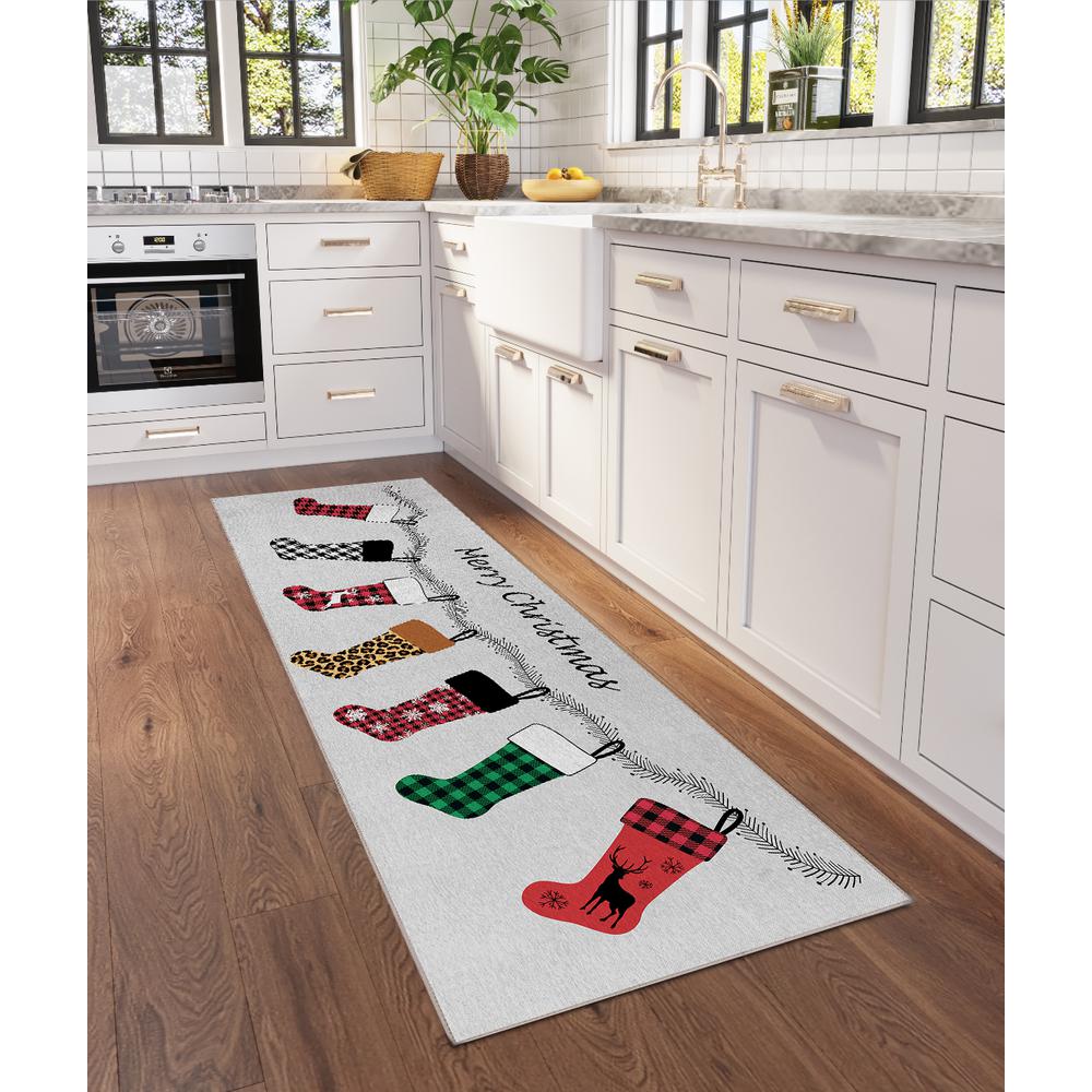Indoor/Outdoor Cozy Winter ACW35 Gray Washable 2'3" x 7'6" Runner Rug. Picture 2