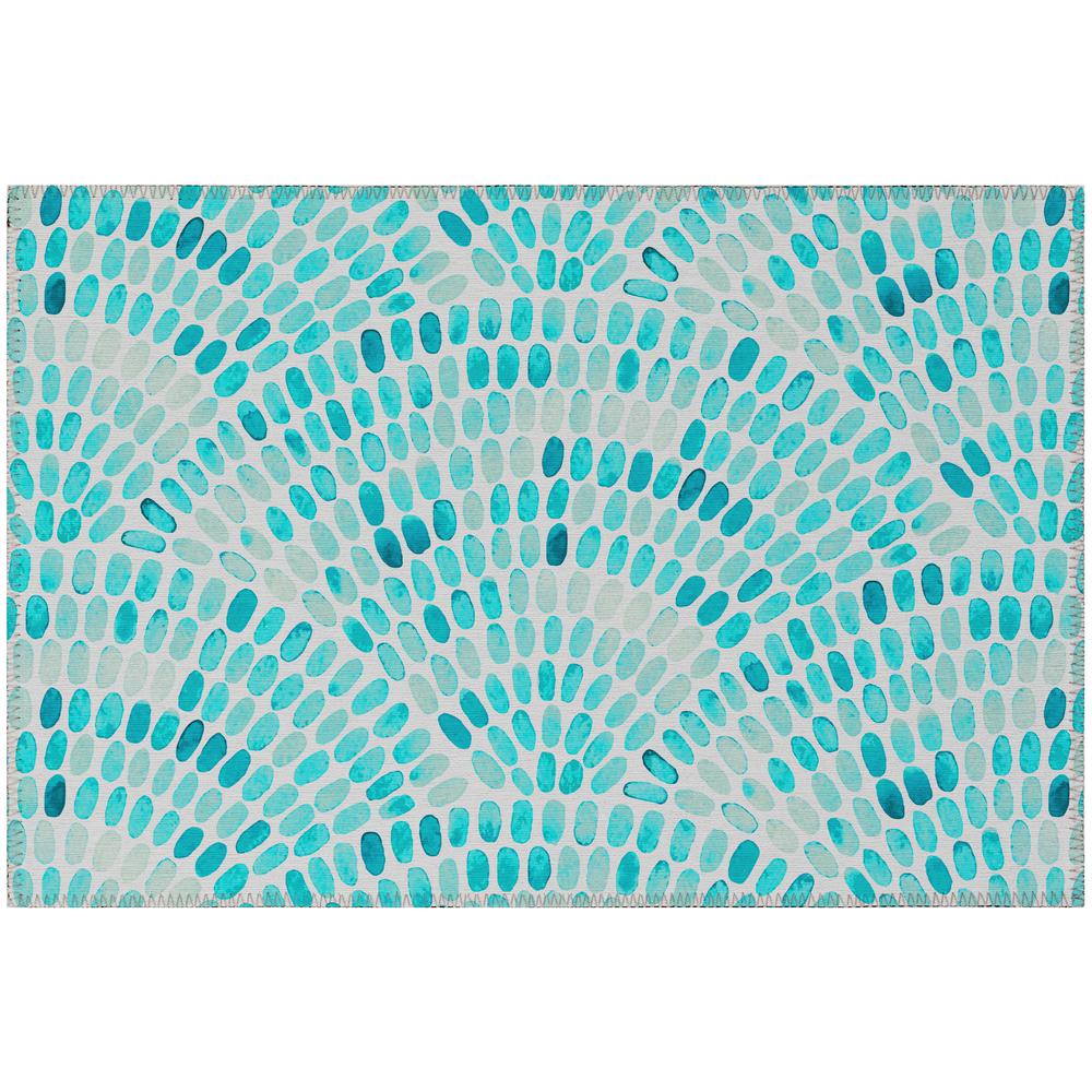 Indoor/Outdoor Surfside ASR37 Aqua Washable 1'8" x 2'6" Rug. Picture 1