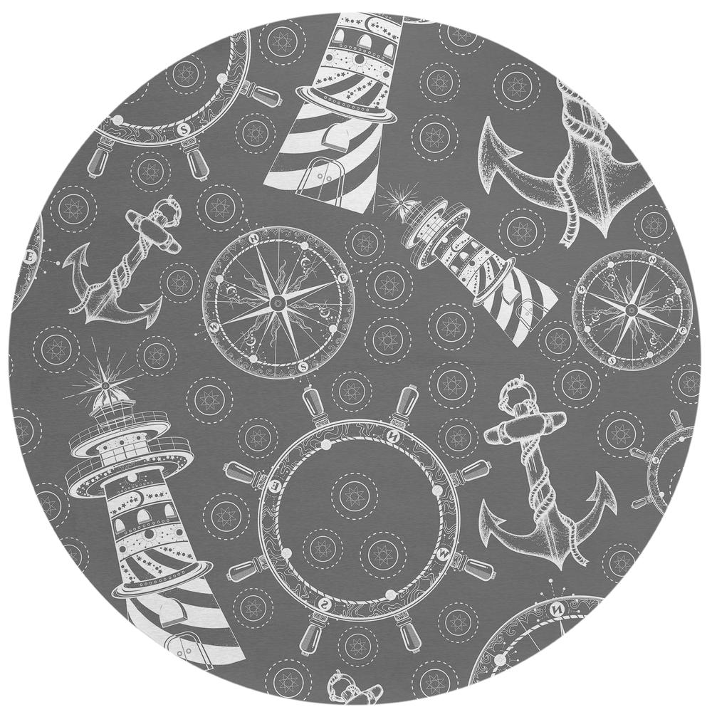 Indoor/Outdoor Harpswell AHP39 Smoke Washable 8' x 8' Round Rug. Picture 1