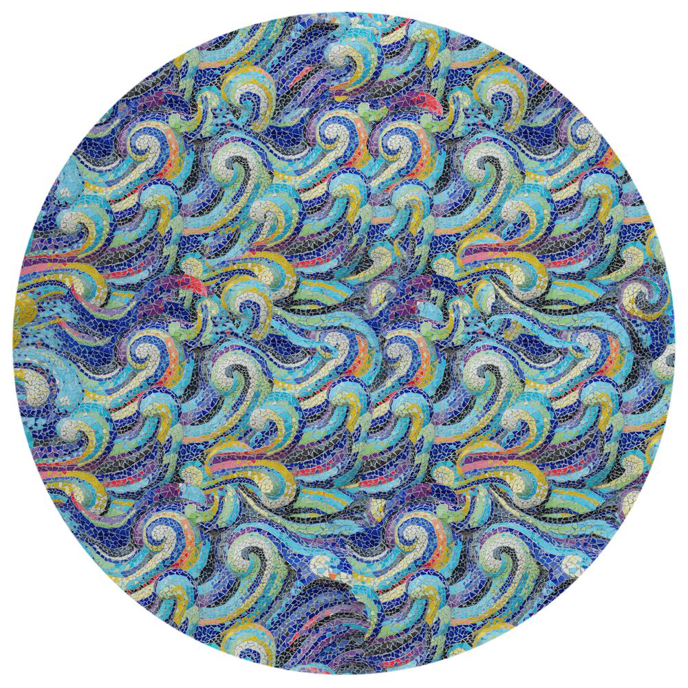 Indoor/Outdoor Surfside ASR44 Ocean Washable 8' x 8' Round Rug. Picture 1
