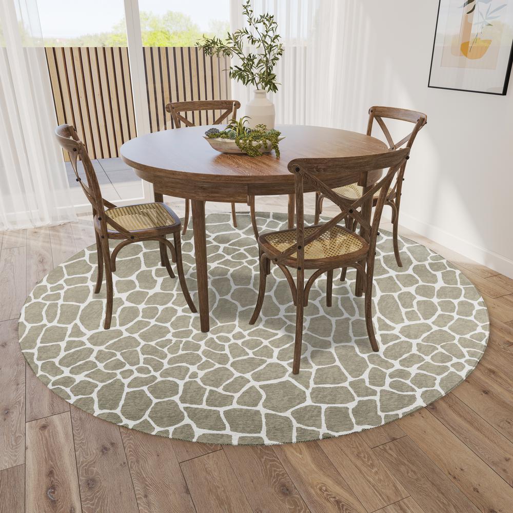 Safari Taupe Animal Animal Print 8' x 8' Area Rug Taupe ASF34. Picture 1