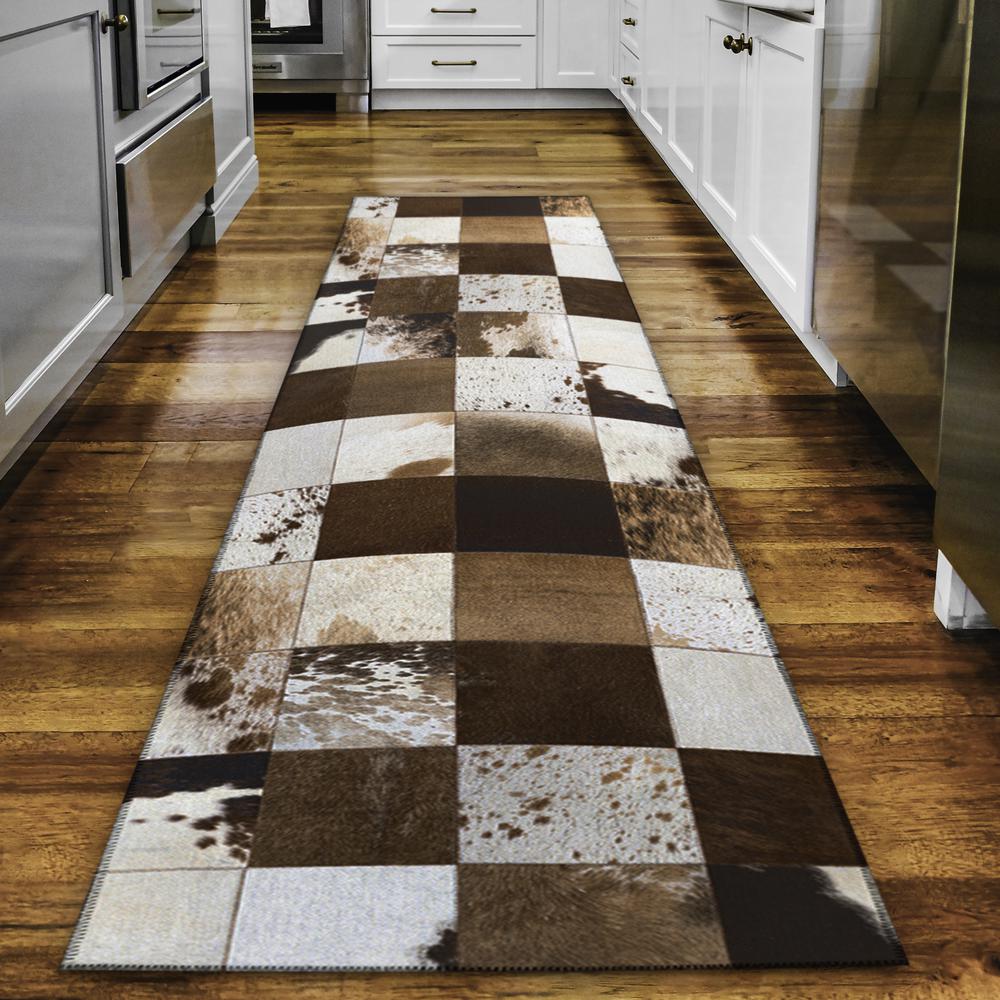 Laredo Brown Animal Patchwork 2'3" x 7'6" Runner Rug Brown ALR40. Picture 1
