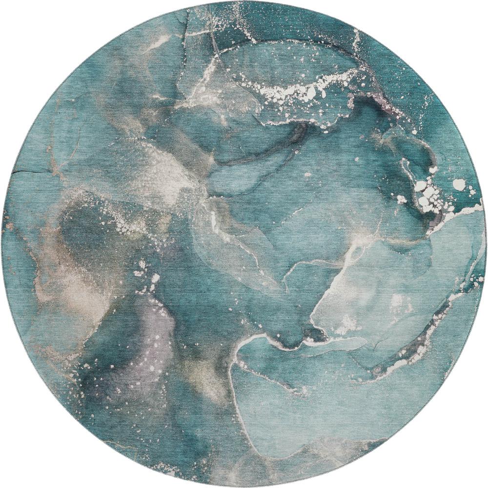 Luxury Washable Odyssey OY11 Teal 8' x 8' Rug. Picture 1