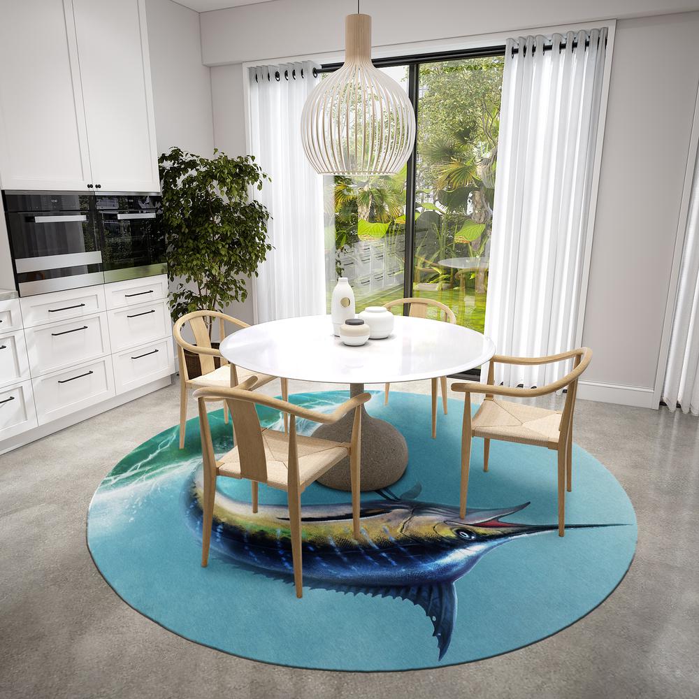 Indoor/Outdoor Harpswell AHP32 Blue Washable 8' x 8' Round Rug. Picture 2