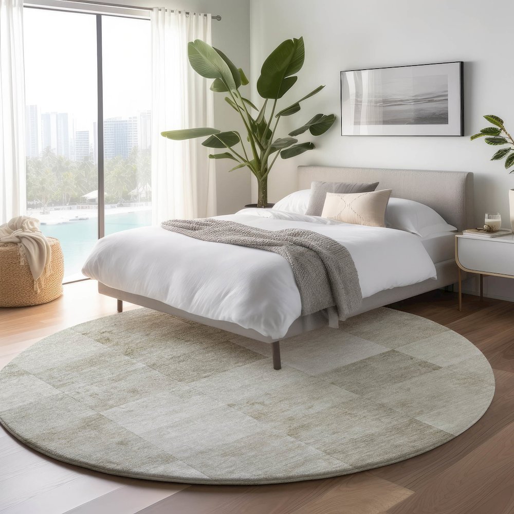 Machine Washable Indoor/Outdoor Pacifica Beige 8' x 8' Round Rug. Picture 5