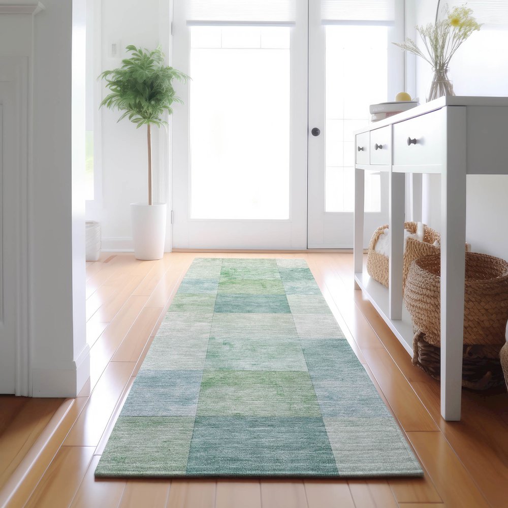 Machine Washable Indoor/Outdoor Pacifica Seafoam 2'3" x 7'6" Runner Rug. Picture 5