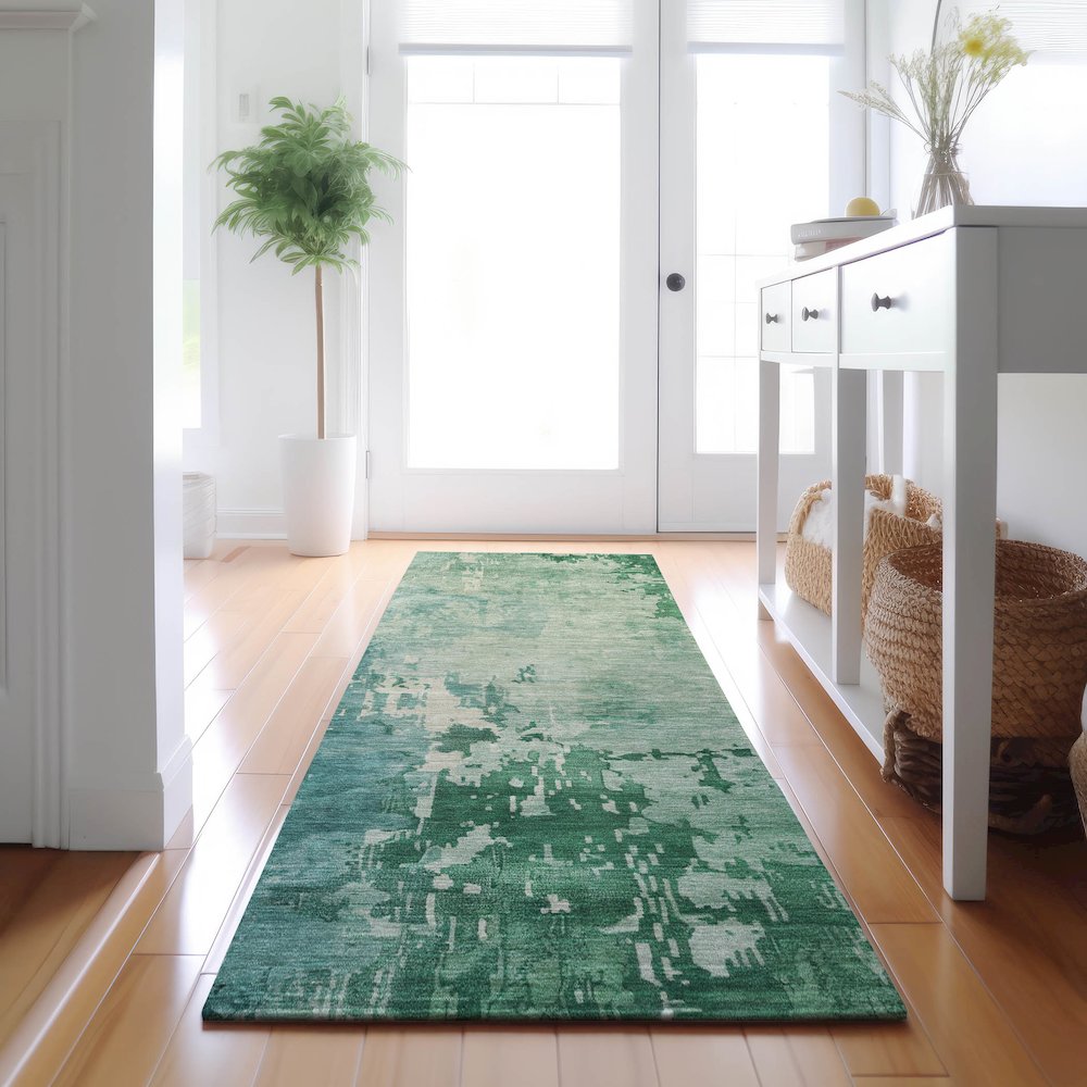 Machine Washable Indoor/Outdoor Pacifica Emerald 2'3" x 7'6" Runner Rug. Picture 5