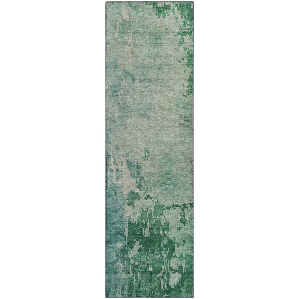 Machine Washable Indoor/Outdoor Pacifica Emerald 2'3" x 7'6" Runner Rug. Picture 1