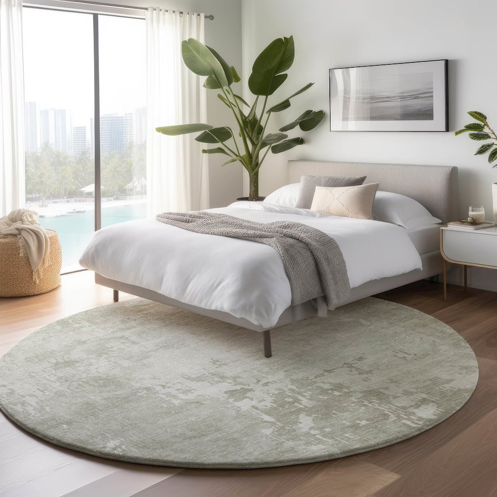 Machine Washable Indoor/Outdoor Pacifica Linen 8' x 8' Round Rug. Picture 5