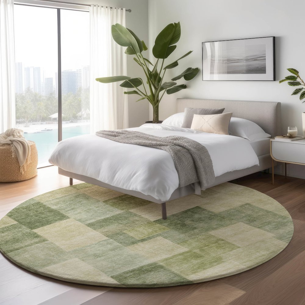 Machine Washable Indoor/Outdoor Pacifica Aloe 8' x 8' Round Rug. Picture 5