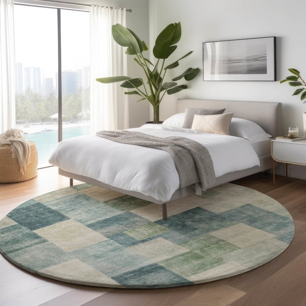 Machine Washable Indoor/Outdoor Pacifica Seafoam 8' x 8' Round Rug. Picture 5